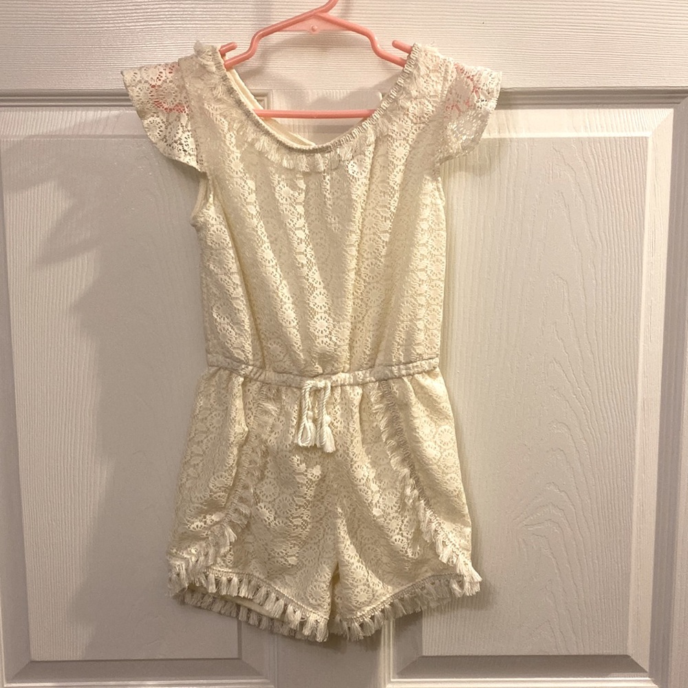 Girl Romper, Off-White/Ivory, Size 4